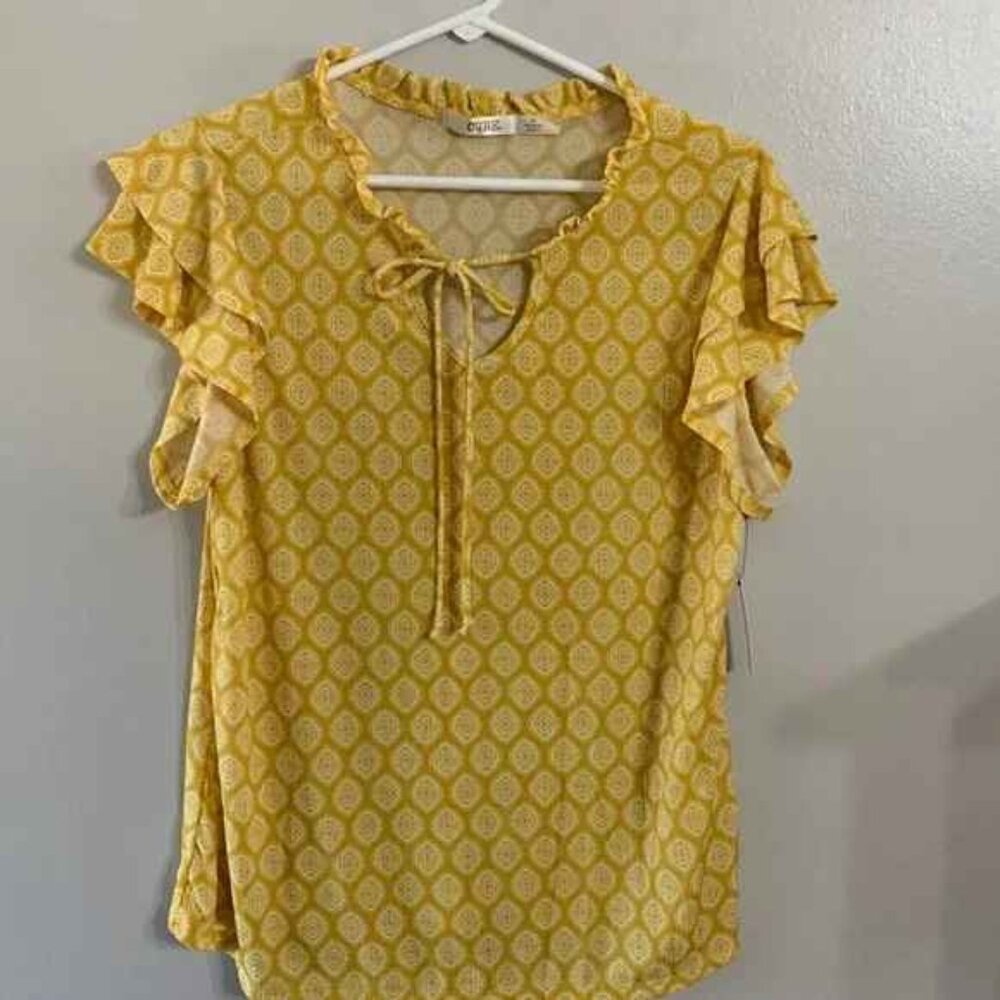 Cure Women's Small Golden Yellow Ruffled Sleeve Blouse NEW